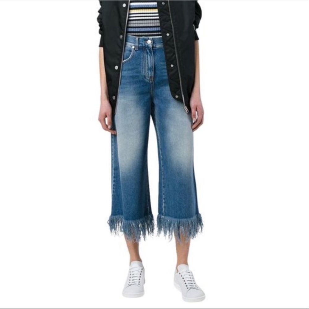 MSGM Fringe Denim Culotte Wide Leg Jeans